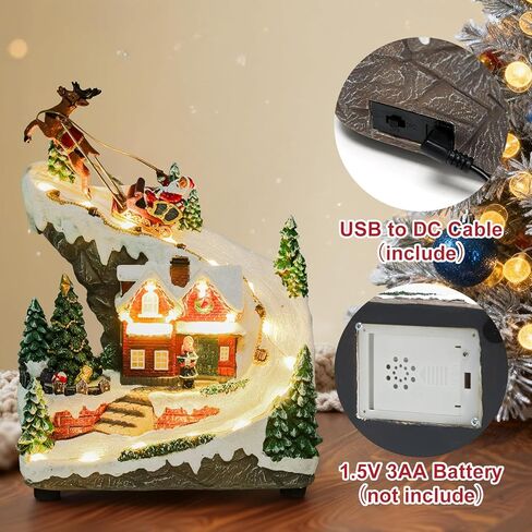 Giftgarden Christmas Village House with Santa Deer Sleigh, Musical Lighted Christmas Collectible Building Tabletop Decoration in Kuwait