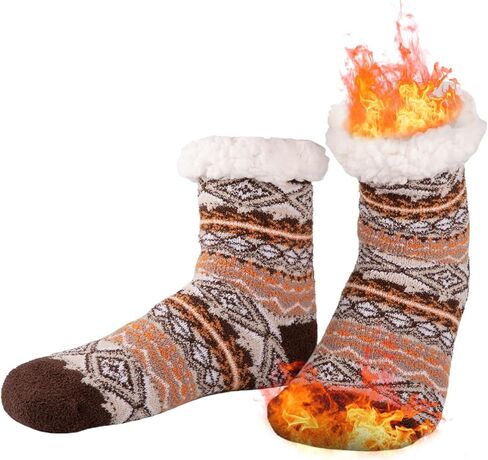 COOVAN Mens Fuzzy Slipper Socks Warm Winter Cozy Fluffy Cabin Thermal Fleece Soft Comfy Thick Non Slip Home Socks in Saudi Arabia