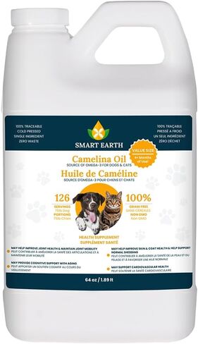 Camelina Oil for Dogs - Omega 3, 6, 9 Supplement for Healthy Skin, Shiny Coat & Flexible Joints - Dog Joint Supplement - Natural Canine Wellness - Omega 3 for Dogs (Pump Included - 64oz) in Saudi Arabia