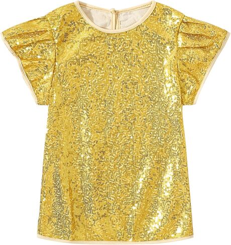 Girls Sequin Shirts Short Ruffle Sleeve Glitter Sparkly Tops Blouse Casual Club Party Shirt in Saudi Arabia