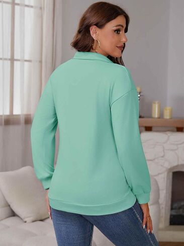 Womens Nursing Hidden Zipper Polo Shirt Pregnancy Long Sleeve Pullover Top Breastfeeding Maternity Sweatshirt in Saudi Arabia