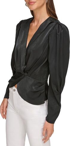 بلوزة DKNY حريمي Surplice برقبة على شكل حرف V، أسود S in Saudi Arabia