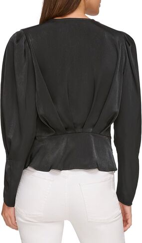 بلوزة DKNY حريمي Surplice برقبة على شكل حرف V، أسود S in Saudi Arabia