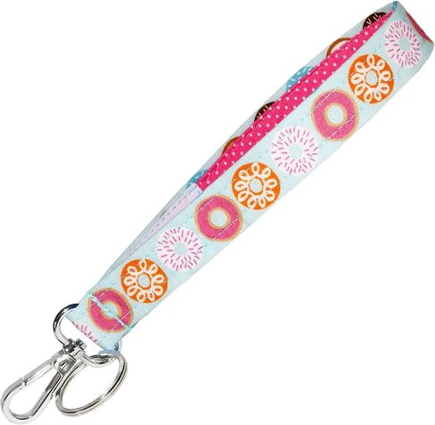 Blue Donuts Keychain - Cute Doughnuts Key Fob Strap - 3/4 Inch Wide - 6 Inch Loop - Blue & Brown Key Chain - Purse or Wallet Strap - Handmade by Green Acorn Kitchen in Kuwait