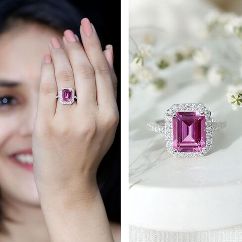 Certified 2 Carat Lab Grown Pink Sapphire Emerald Cut Engagement Ring in Silver, Aaaa Quality - Gift For Special Occasions in Saudi Arabia