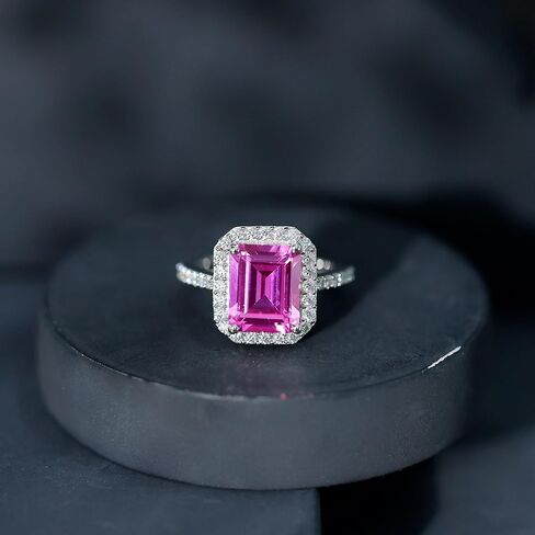 Certified 2 Carat Lab Grown Pink Sapphire Emerald Cut Engagement Ring in Silver, Aaaa Quality - Gift For Special Occasions in Saudi Arabia