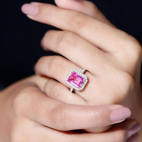 Certified 2 Carat Lab Grown Pink Sapphire Emerald Cut Engagement Ring in Silver, Aaaa Quality - Gift For Special Occasions in Saudi Arabia