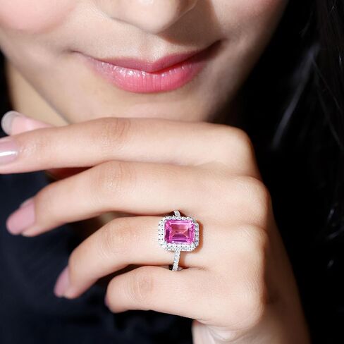 Certified 2 Carat Lab Grown Pink Sapphire Emerald Cut Engagement Ring in Silver, Aaaa Quality - Gift For Special Occasions in Saudi Arabia