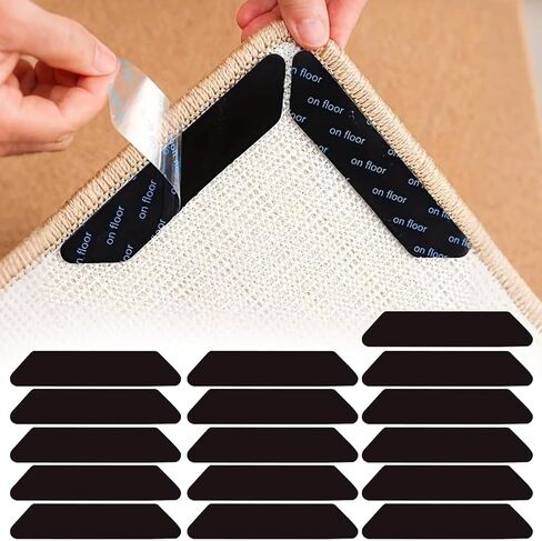 16 Pack Designed for Hardwood Floors and Tiles, Double-Sided and Reusable Rug Carpet Tape with Non-Slip Rug Pads Prevent Sliding, Curling, and Bunching in Saudi Arabia