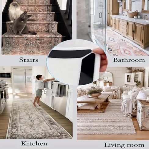 16 Pack Designed for Hardwood Floors and Tiles, Double-Sided and Reusable Rug Carpet Tape with Non-Slip Rug Pads Prevent Sliding, Curling, and Bunching in Saudi Arabia