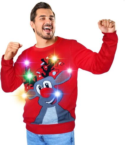 سترة BLACKBARK LED Ugly Christmas - مضيئة، أكمام طويلة مبتكرة، بلوفر محبوك مضحك مع أضواء للرجال والنساء in Saudi Arabia