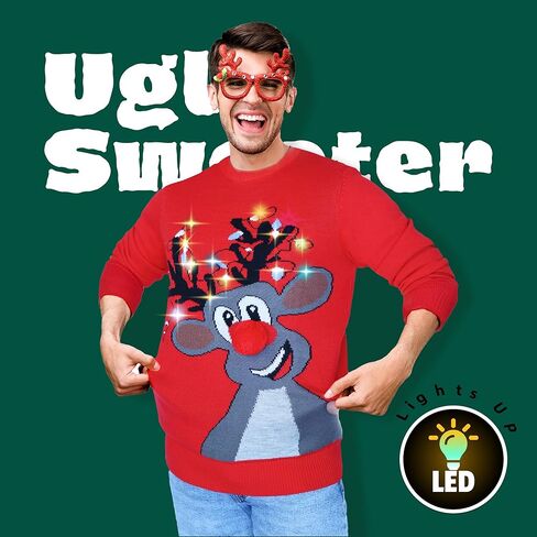 سترة BLACKBARK LED Ugly Christmas - مضيئة، أكمام طويلة مبتكرة، بلوفر محبوك مضحك مع أضواء للرجال والنساء in Saudi Arabia