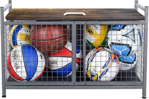 Mythinglogic Ball Storage Cart, Garage Storage with Lockable Lid, Garage Organizer Made of Steel, Suitable for School Sport Equipment Storage, Black in Kuwait