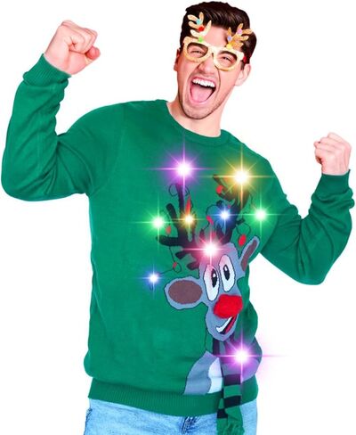 سترة BLACKBARK LED Ugly Christmas - مضيئة، أكمام طويلة مبتكرة، بلوفر محبوك مضحك مع أضواء للرجال والنساء in Saudi Arabia
