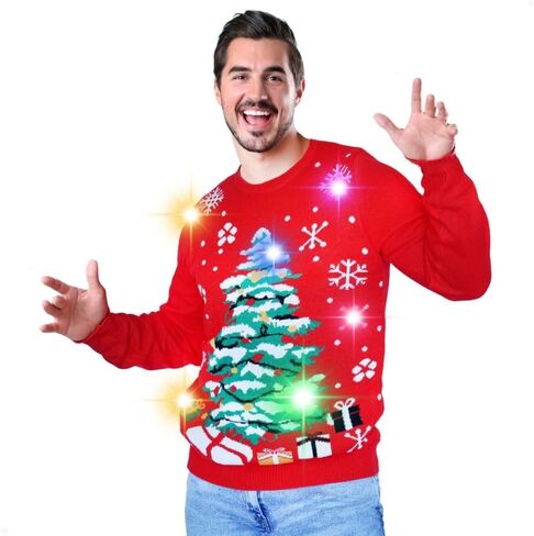 سترة BLACKBARK LED Ugly Christmas - مضيئة، أكمام طويلة مبتكرة، بلوفر محبوك مضحك مع أضواء للرجال والنساء in Saudi Arabia