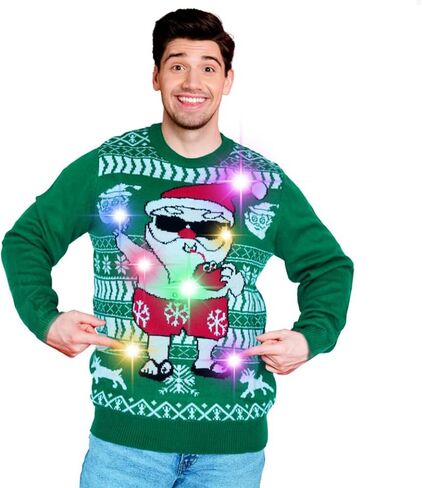 سترة BLACKBARK LED Ugly Christmas - مضيئة، أكمام طويلة مبتكرة، بلوفر محبوك مضحك مع أضواء للرجال والنساء in Saudi Arabia