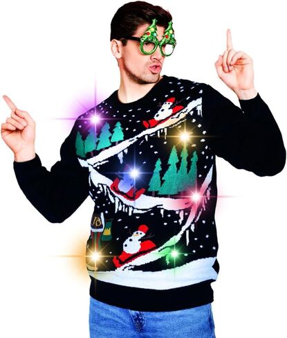 سترة BLACKBARK LED Ugly Christmas - مضيئة، أكمام طويلة مبتكرة، بلوفر محبوك مضحك مع أضواء للرجال والنساء in Saudi Arabia