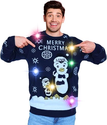 سترة BLACKBARK LED Ugly Christmas - مضيئة، أكمام طويلة مبتكرة، بلوفر محبوك مضحك مع أضواء للرجال والنساء in Saudi Arabia