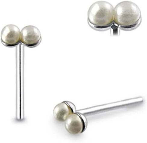 Pack of 5 Pieces Double Pearl Ball 925 Sterling Silver 20Gx5/16 (0.8x8MM) Straight End Nose Pin in Saudi Arabia