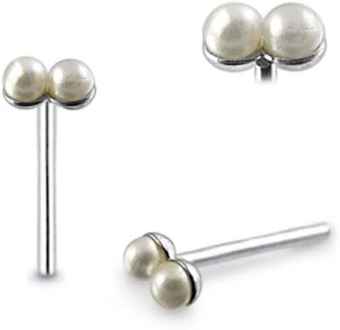 Pack of 5 Pieces Double Pearl Ball 925 Sterling Silver 20Gx5/16 (0.8x8MM) Straight End Nose Pin in Saudi Arabia