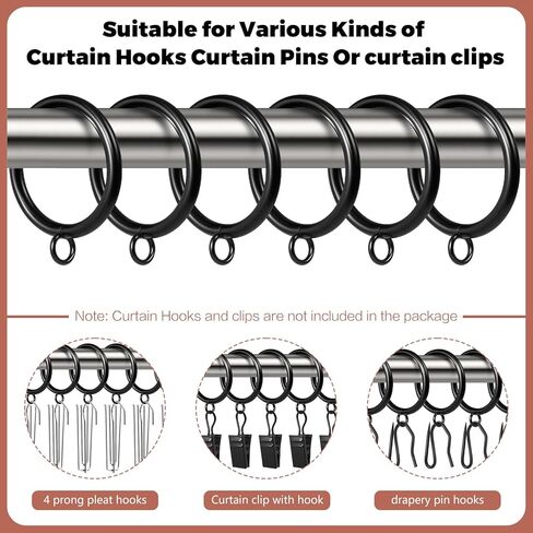 Curtain Rings with Eyelets,48 Pack Metal Black Curtain Rings for Pinch Pleat Curtains,1.5 Inch Inner Diameter Drapery Rings Fits Up to 1.2 Inch Curtains Rod in Saudi Arabia