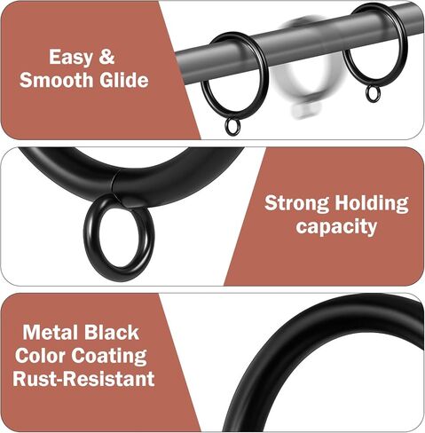 Curtain Rings with Eyelets,48 Pack Metal Black Curtain Rings for Pinch Pleat Curtains,1.5 Inch Inner Diameter Drapery Rings Fits Up to 1.2 Inch Curtains Rod in Saudi Arabia