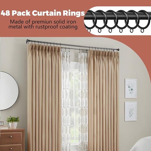Curtain Rings with Eyelets,48 Pack Metal Black Curtain Rings for Pinch Pleat Curtains,1.5 Inch Inner Diameter Drapery Rings Fits Up to 1.2 Inch Curtains Rod in Saudi Arabia