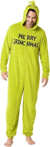 MJC The Grinch Union Suit Men's Merry Grinchmas Zip Up Plush Hooded One Piece Loungewear in Saudi Arabia