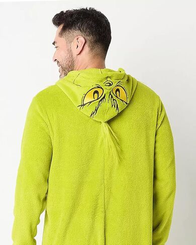 MJC The Grinch Union Suit Men's Merry Grinchmas Zip Up Plush Hooded One Piece Loungewear in Saudi Arabia