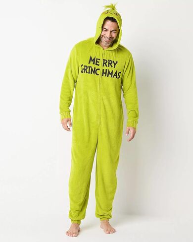 MJC The Grinch Union Suit Men's Merry Grinchmas Zip Up Plush Hooded One Piece Loungewear in Saudi Arabia