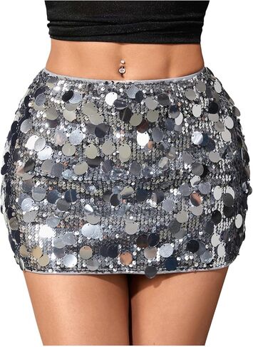 تنورة SweatyRocks النسائية ذات الترتر اللامع، تنورة صغيرة لامعة Y2k Night Out Party Club Bodycon in Kuwait