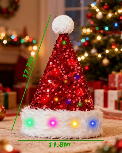 Hikkcos تضيء قبعة عيد الميلاد Led سباركلي سانتا قبعة أحمر بريق الترتر بلينغ مضيء قبعة للبالغين السنة الجديدة عيد الميلاد حفلة مهرجان in Saudi Arabia