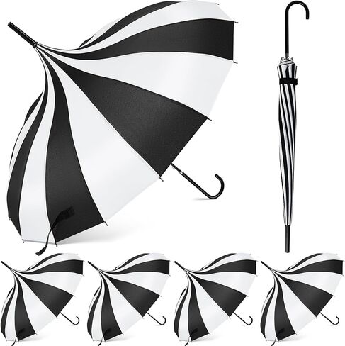 Abbylike 4 Pcs Parasol Umbrella Pagoda Umbrella Large Gothic Parasols for Sun Protection Women Black and White Umbrella Goth Parasol with Long Handle for UV Protection in Kuwait