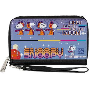 Buckle-Down Peanuts Wallet, Zip Around, Snoopy First Beagle on the Moon Poses Blue Multi Color, Vegan Leather in Saudi Arabia