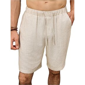 Men's Linen Shorts Summer Drawstring Wide Leg Baggy Vacation Beach Holiday Shorts in Saudi Arabia