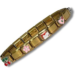 Italian Charm Bracelet - Set of 1 Assembled Full Bracelet Golden Themed Styled with 18 Unique Italian Charms in Saudi Arabia