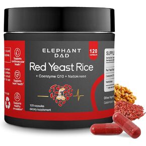 أرز الخميرة الحمراء 1000 ملغ مع Nattokinase وCoQ10 - مكمل مستخلص الناتو ذو القوة الإضافية، خالي من السترينين، تركيبة دعم صحة القلب للرجال والنساء، صحة الدورة الدموية - 120 كبسولة in Kuwait