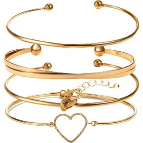 Alegend Titanium Steel (Not Rust, Resist Corruption, Easily Clean) 18K Gold Plated Single Bracelets + 14K Gold Plated Stackable Multilayer Bracelets in Saudi Arabia