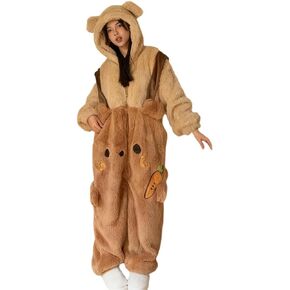 Nightgown Soft Coral Fleece Carrot Bear Onesie,Hooded Long Sleeve Pajamas with Pocket,Cozy Loungewear for Women in Saudi Arabia