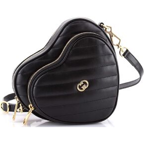 Gucci Pre-Loved Interlocking G Heart Shoulder Bag Diagonal Quilted Leather Mini, Black in Saudi Arabia