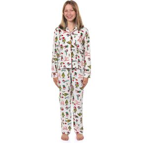 Dr. Seuss The Grinch Pajamas Girl's Velveteen 2-Piece Kids Lounge Sleep Set in Kuwait
