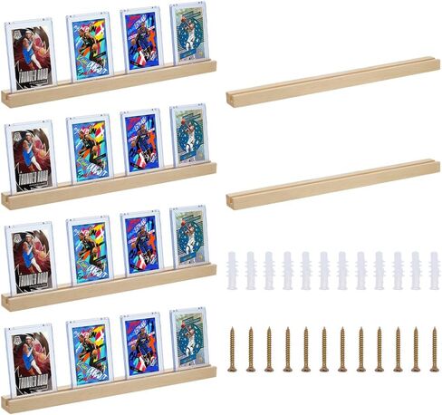 FINGERINSPIRE 6 Pack Trading Card Display Stand Wood Sports Cards Rack 15x1.36x0.7 Inch Cards Display Shelf Baseball Card Frame Wall with Screws for 35pt Cases Home Shop Decor in Saudi Arabia