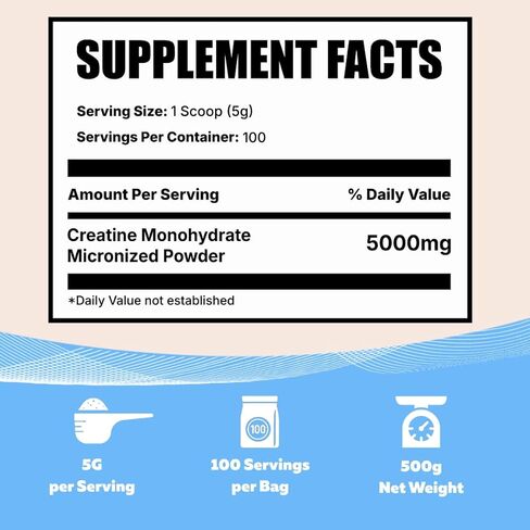 مسحوق فوكس كرياتين مونوهيدرات - مكمل كرياتين، كرياتين ميكروني، مسحوق كرياتين - بدون نكهة وخالي من الغلوتين، 5 جرام لكل وجبة، 500 جرام (1.1 رطل) in Kuwait