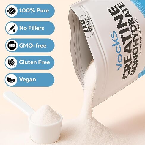 مسحوق فوكس كرياتين مونوهيدرات - مكمل كرياتين، كرياتين ميكروني، مسحوق كرياتين - بدون نكهة وخالي من الغلوتين، 5 جرام لكل وجبة، 500 جرام (1.1 رطل) in Kuwait