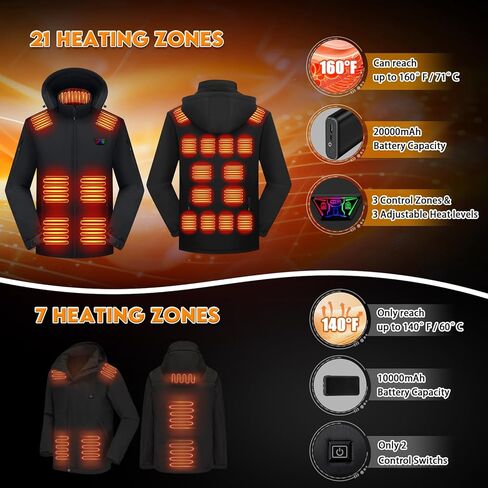 Heated Jacket for Men, Men's Heated Coat with 20000mah 7.4V Battery Pack, 21 Heating Zones Electric Heating Coat in Saudi Arabia