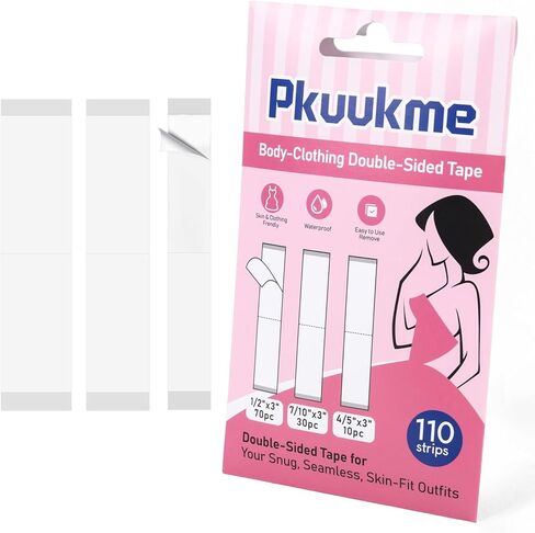 شريط أنيق مزدوج الجوانب من Pkuukme (110 شريط، 3 مقاسات) - شريط للجسم للنساء، فستان صديق للبشرة/شريط ملابس على الجلد لحفلات الزفاف/الحفلة/كل يوم in Saudi Arabia