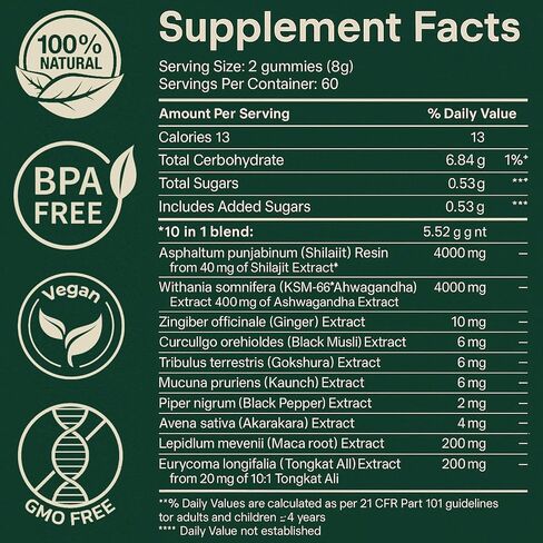 Alpha Gummies 10 in 1 for Men | 4000mg Himalayan Alpha Shilajit Gummies for Energy & Immune | 75% Fulvic Acid, 85+ Trace Minerals, Ashwagandha, Gokshura | No Added Sugar, Non-GMO, 60 Count (1) in Saudi Arabia