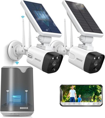 OOSSXX (100% Wire-Free & 2-Way Audio) Wireless Solar Cameras 2-Antennas Enhance WiFi Outdoor Wireless Security Camera System Solar Battery Power Video Surveillance Systems in Kuwait