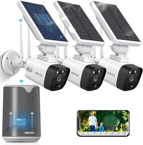 OOSSXX (100% Wire-Free & 2-Way Audio) Wireless Solar Cameras 2-Antennas Enhance WiFi Outdoor Wireless Security Camera System Solar Battery Power Video Surveillance Systems in Kuwait
