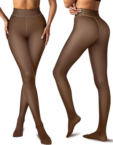 Vertvie Fleece Lined Tights Women Crotch One Seam Line Warm Sheer Pantyhose Fake Translucent Thermal Thick Tights Leggings in Kuwait